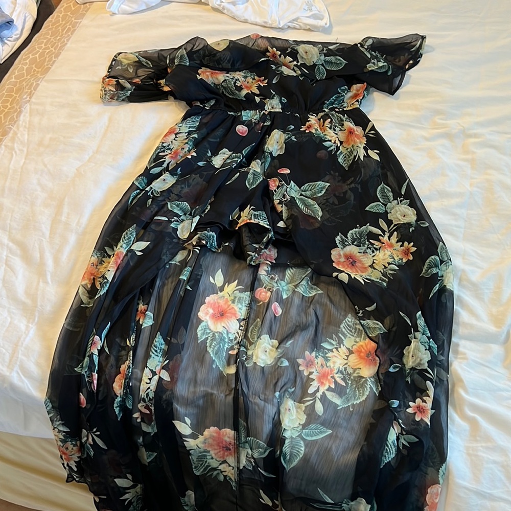 Romper with maxi back black floral